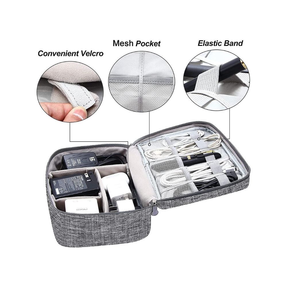 Aavjo Electronics Cosmetics Travel Organizer, Portable Bag for Accessories like Cables (Grey)