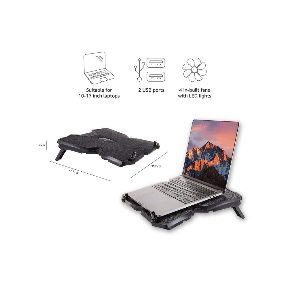 Amazon Basics Laptop Cooling Pad, USB Powered Portable Gaming Laptop Cooler Stand