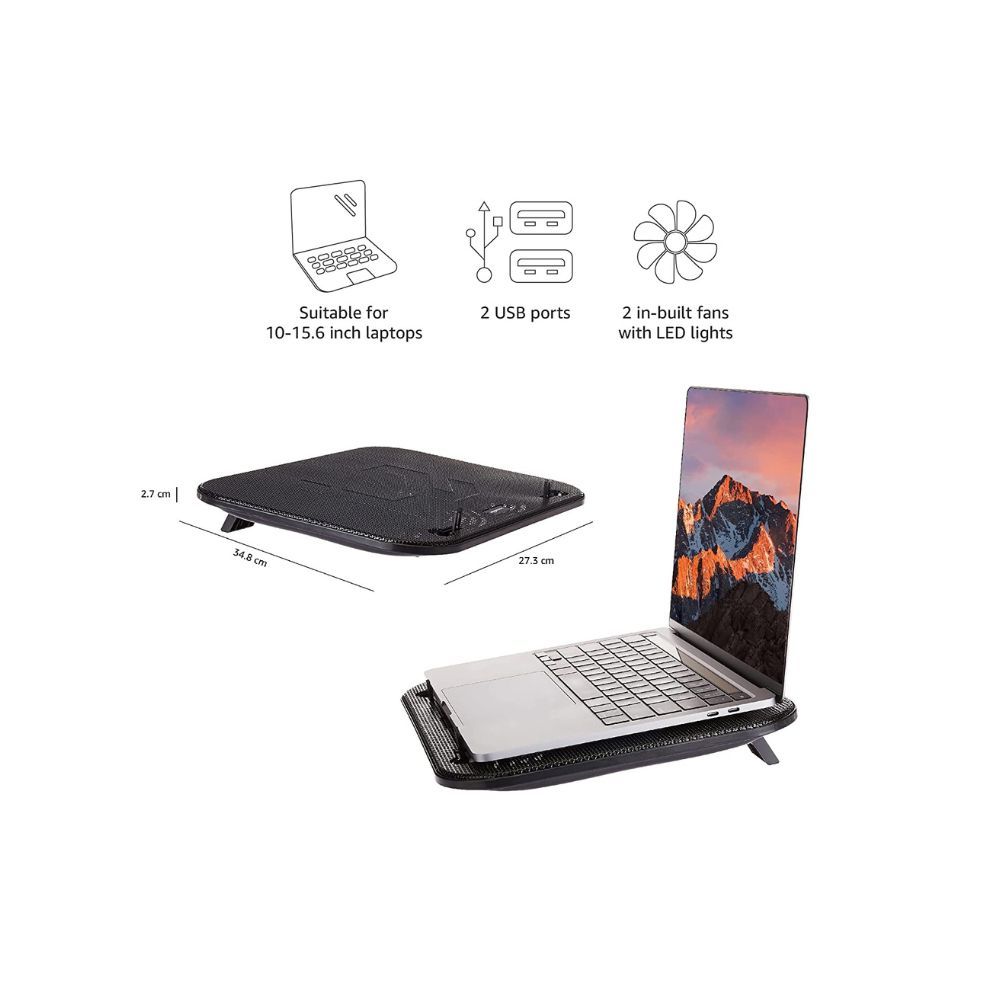 Amazon Basics Laptop Cooling Pad, USB Powered Portable Gaming Laptop Cooler Stand