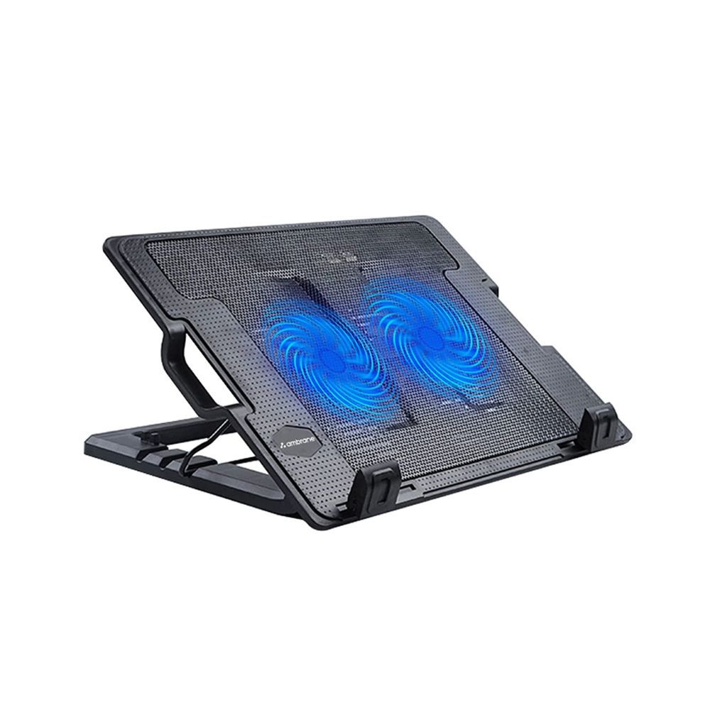 Ambrane Dual Fan Laptop Cooling Pad, Blue LED Light (ChillPad, Black)
