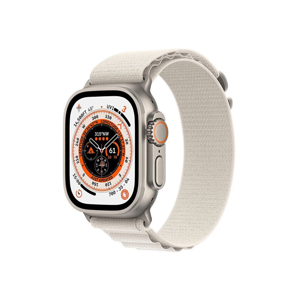 Apple Watch Ultra GPS + Cellular, 49mm Titanium Case with Starlight Alpine Loop - Small