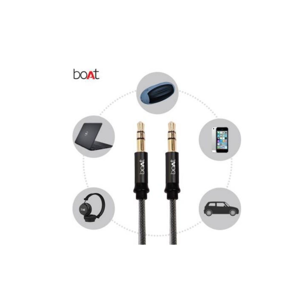 boAt AUX500 1.5 m AUX Cable  (Compatible with Premium Stereo Devices, Black, One Cable)