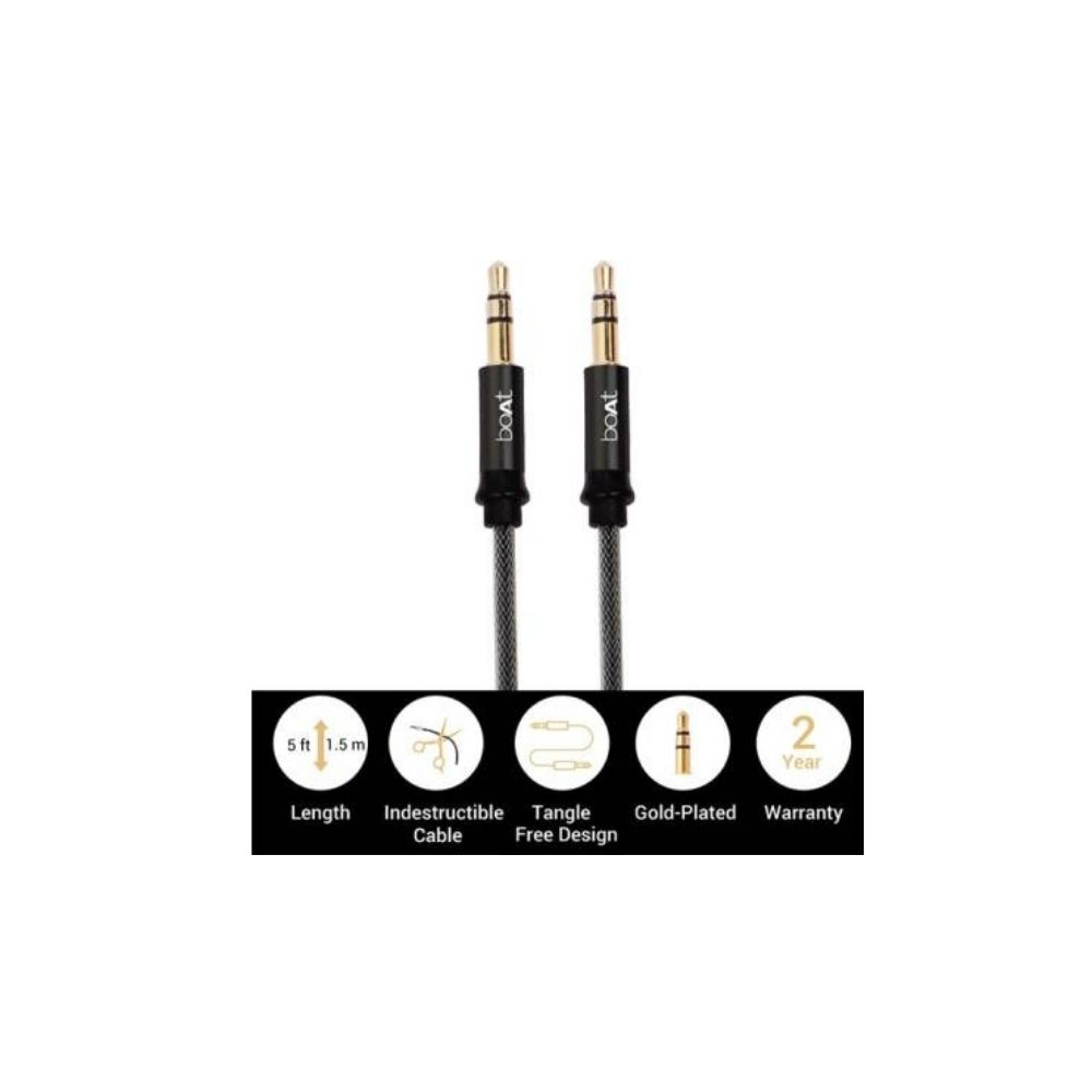 boAt AUX500 1.5 m AUX Cable  (Compatible with Premium Stereo Devices, Black, One Cable)