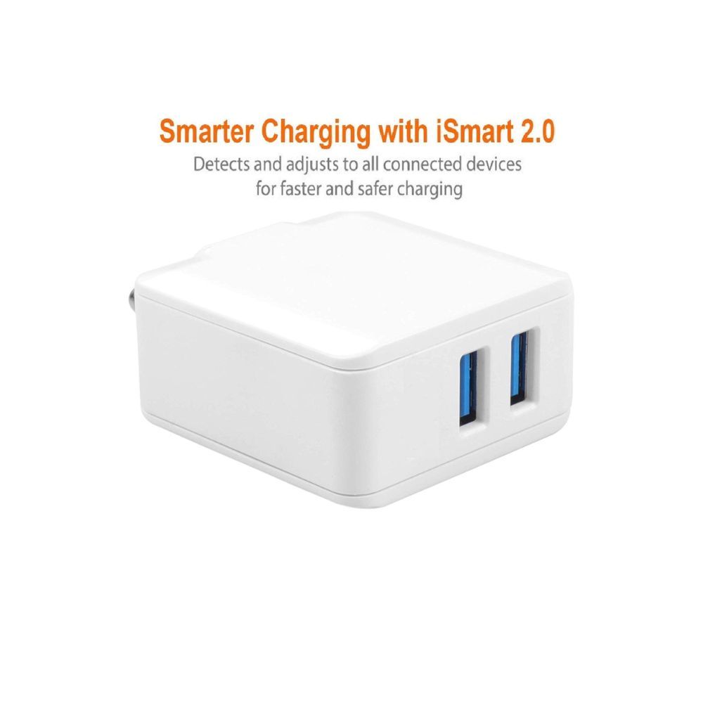 Cablebasket Fast Turbo Mobile Dual USB Port 2.4A Amp Wall Charger Adapter for Android Phones with Two Micro USB Data Cables 2 Amp (White)