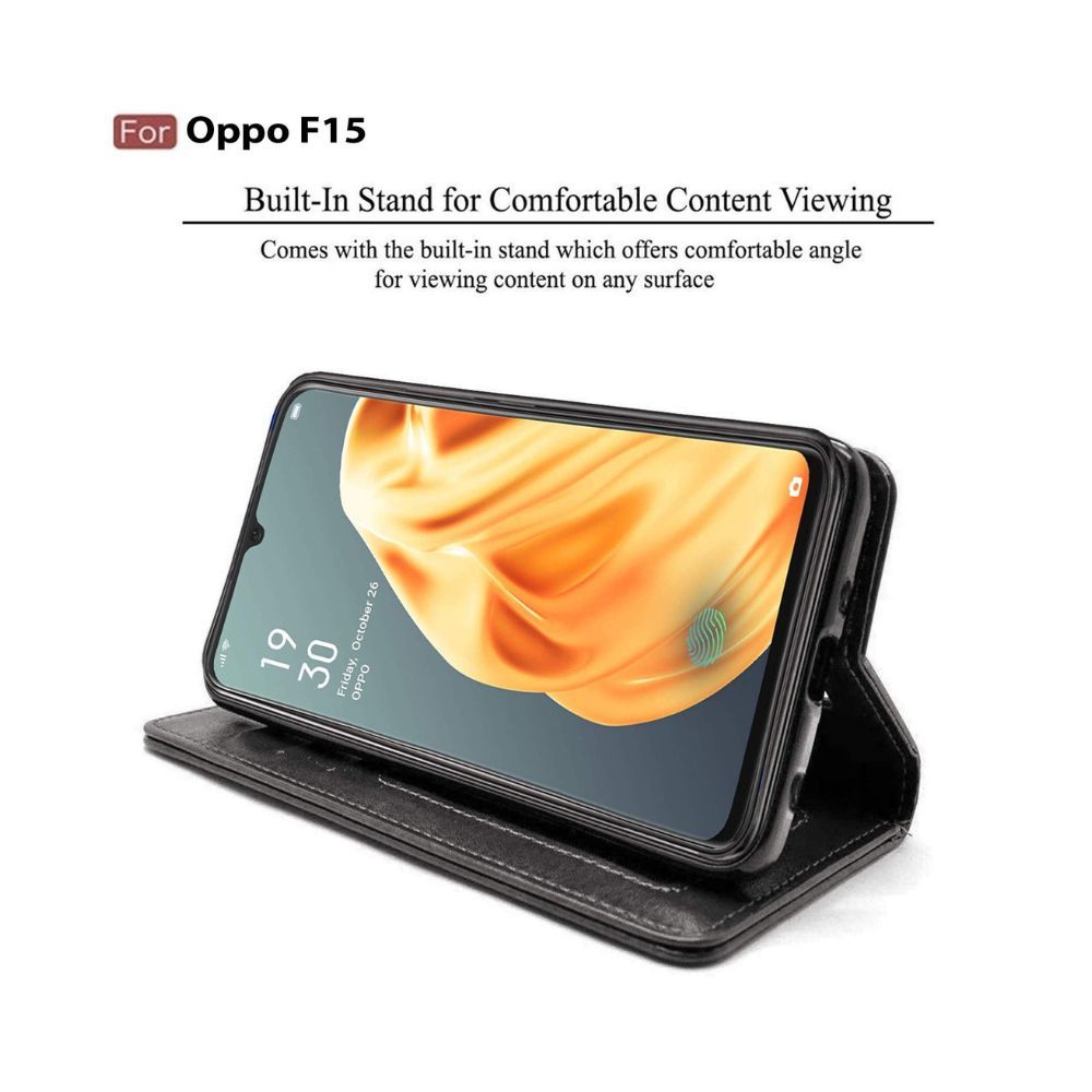 CEDO Oppo F15 Flip Cover | Leather Finish | Inside Pockets & Inbuilt Stand