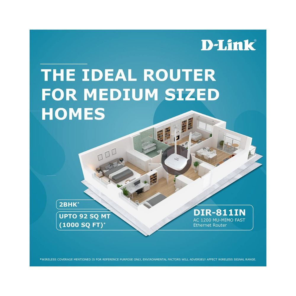 D-Link AC1200 DIR-811 Dual Band Wi-Fi Speed Up to 867 Mbps/5 GHz + 300 Mbps/2.4 GHz, 2 Fast Ethernet Ports, 2 External Antennas
