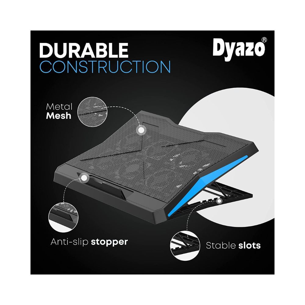 Dyazo Upgraded 6 Fan Cooling Pad Laptop Raiser with Adjustable Height & Mute Fans for, Black