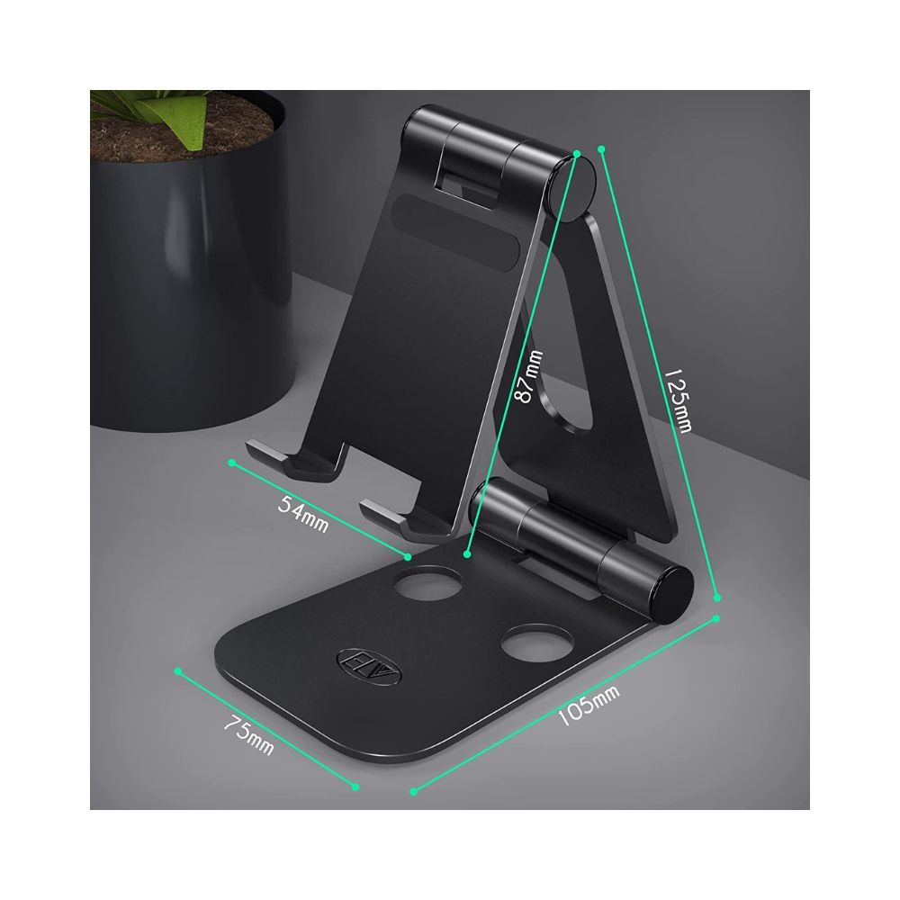Elv Aluminum Adjustable Mobile Phone Foldable Holder (Black)