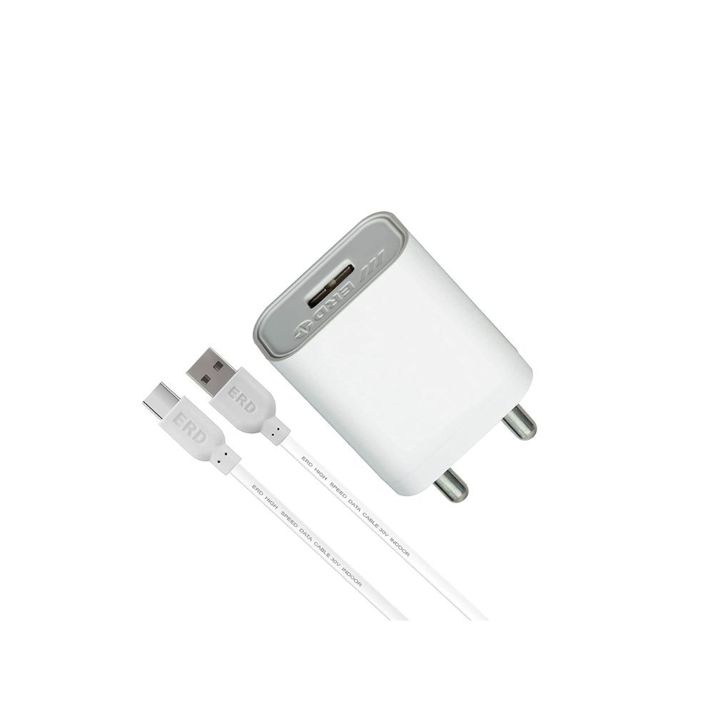 ERD Fast charger TC-21 5V Mobile Phone Wall Charger BIS Certified 2 Amp USB Dock with 1 Meter Long Type C USB Cable (White)