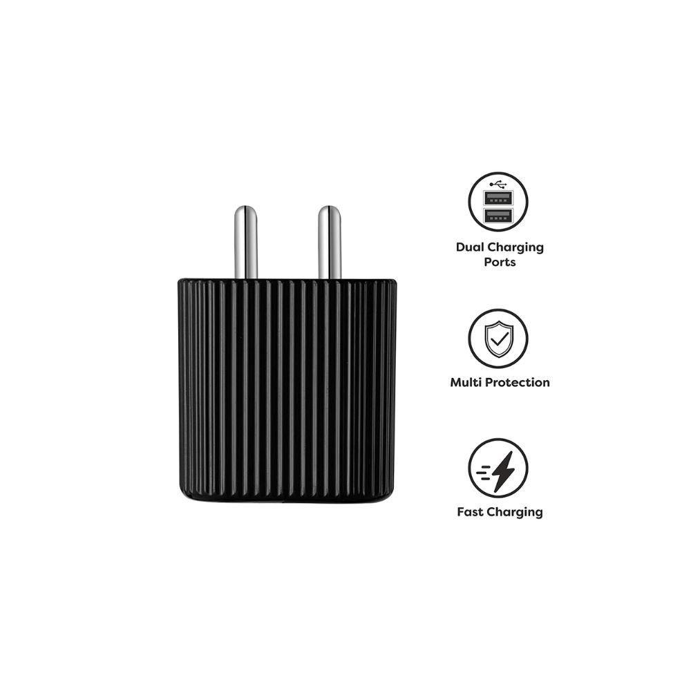 FLiX (Beetel) Rise 2.1 10W Dual USB Smart Charger Fast Charging Power Adaptor with Cable (Black)