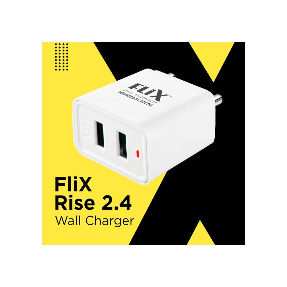 Flix (Beetel) Rise 2.4 12W Dual USB Fast Charging Power Adaptor Smart Charger with 1 Meter Cable Micro USB Cable (White)