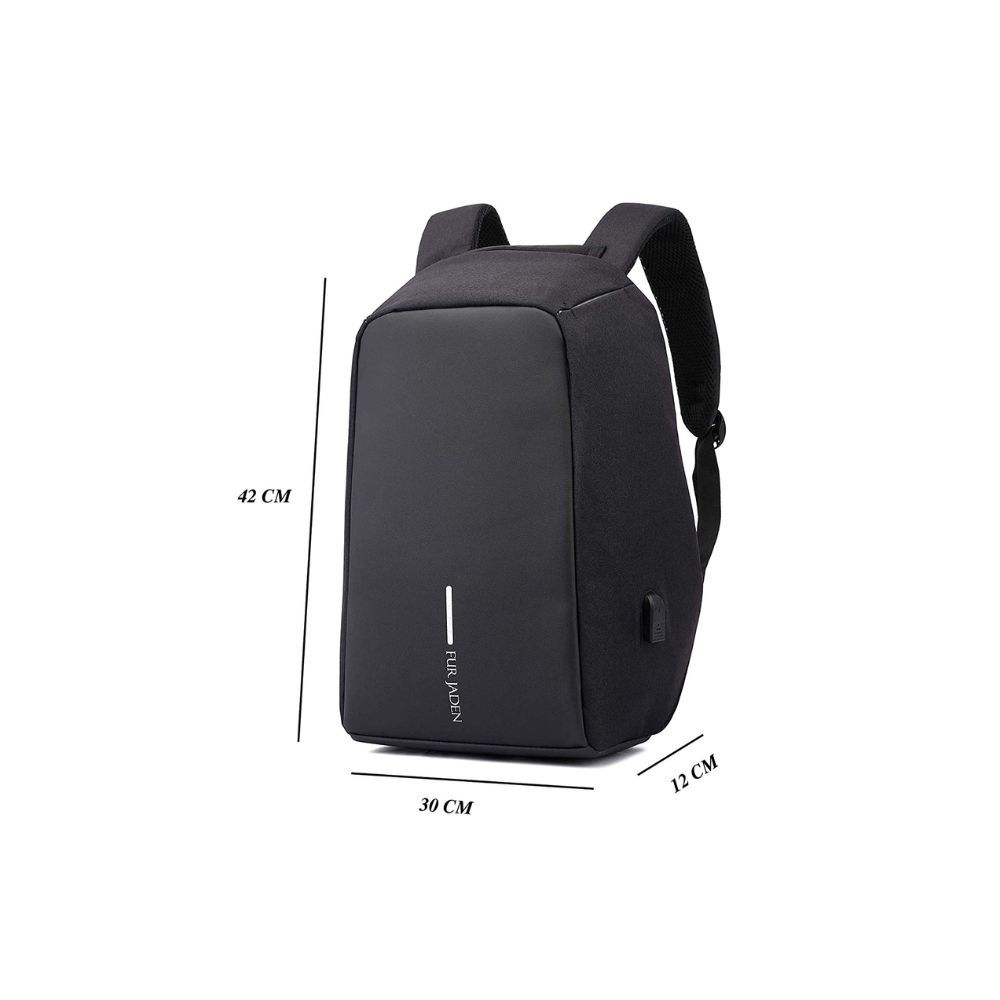 Fur Jaden Anti Theft Backpack 15.6 Inch Laptop Bag with USB Charging Port (Black)