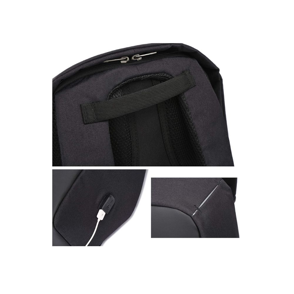 Fur Jaden Anti Theft Backpack 15.6 Inch Laptop Bag with USB Charging Port (Black)