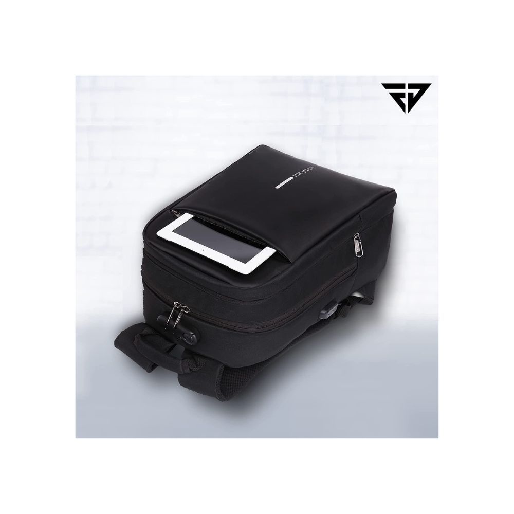 Fur Jaden Anti Theft Number Lock Backpack Bag with 15.6 Inch Laptop Compartment, USB Charging Port & Organizer Pocket (Black)
