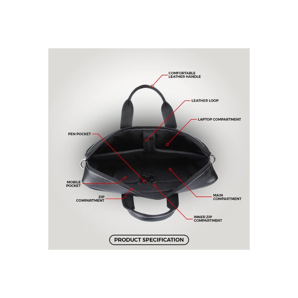 Hammonds Flycatcher Genuine Leather Executive Formal Upto 16 Inch Laptop Messenger Bag for Men LB106BLK (Black)