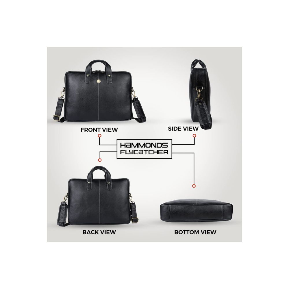 Hammonds Flycatcher Genuine Leather Executive Formal Upto 16 Inch Laptop Messenger Bag for Men LB106BLK (Black)