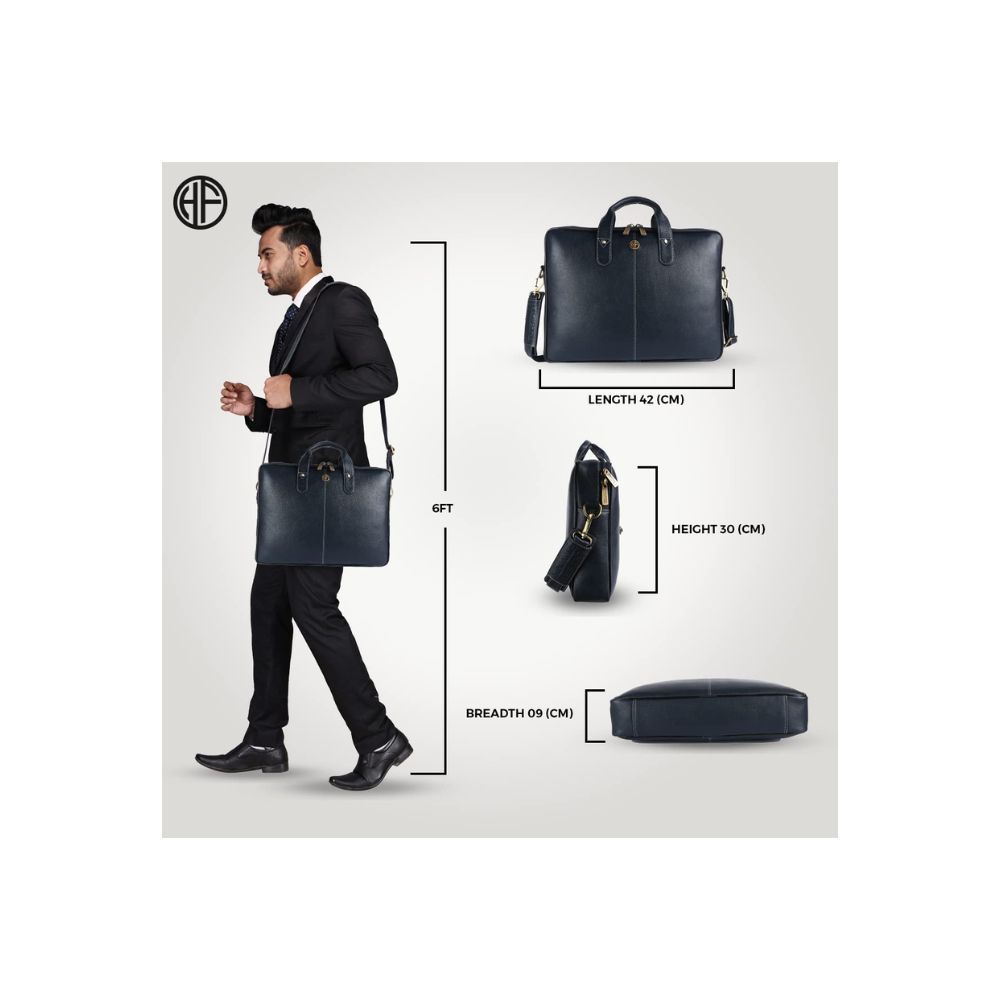 Hammonds Flycatcher Genuine Leather Executive Formal Upto 16 Inch Laptop Messenger Bag for Men LB106BU (Royal Blue)