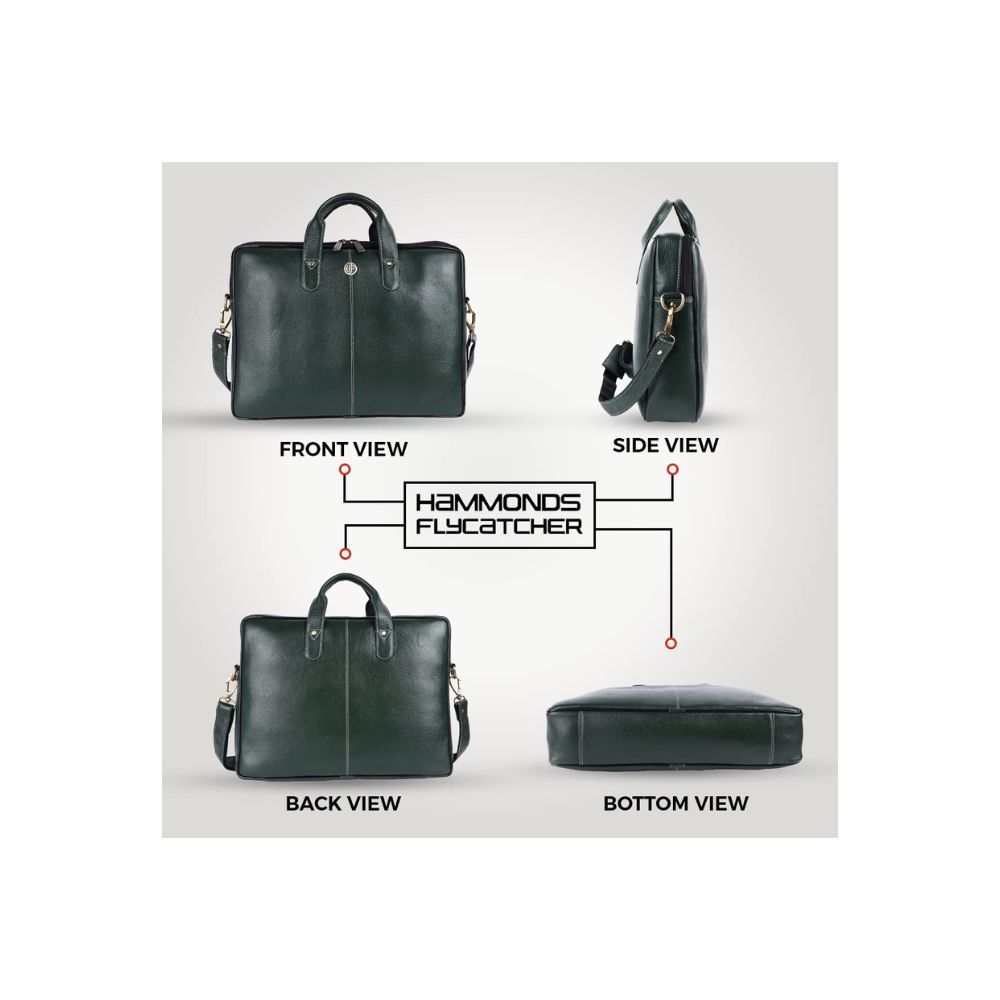 Hammonds Flycatcher Genuine Leather Executive Formal Upto 16 Inch Laptop Messenger Bag for Men LB106GR (Sea Green)