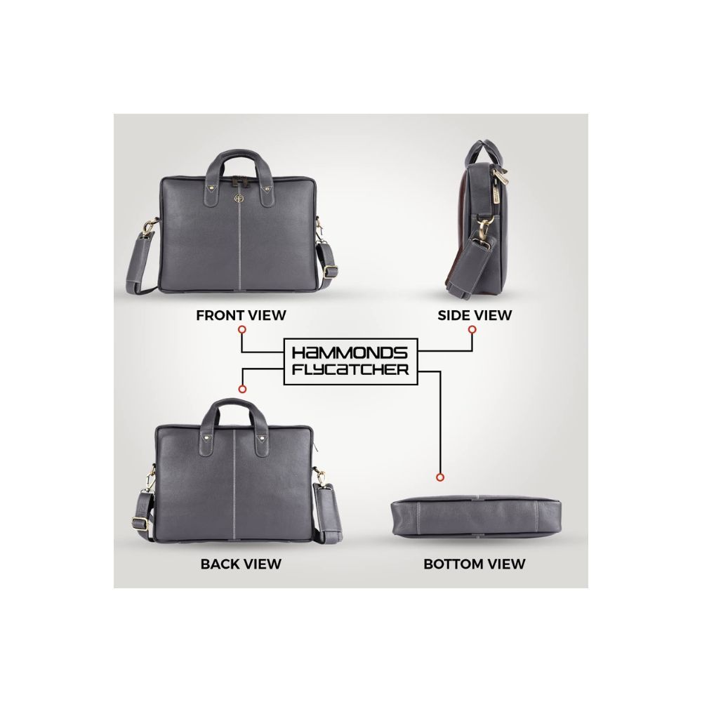 Hammonds Flycatcher Genuine Leather Executive Formal Upto 16 Inch Laptop Messenger Bag for Men LB106_GRY (Graphite Grey)