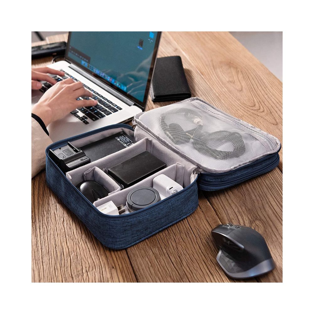 House of Quirk Electronic Bag Travel Cable Accessories Bag Double Layer- Dark Blue