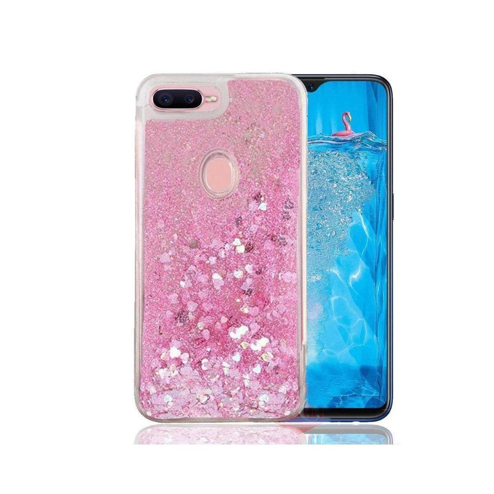 KC Hilites Back Cover for Oppo F9 & Oppo F9 Pro, Liquid Floating Hearts Glitter Bling Sparkle Transparent Soft Silicone Case (Pink)