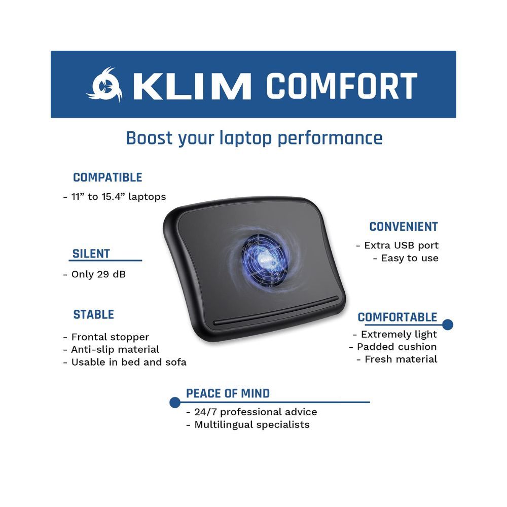 Klim Comfort + Laptop Cooler + Protect Yourself and Your Laptop from overheating + High Comfort Silent Cooling pad