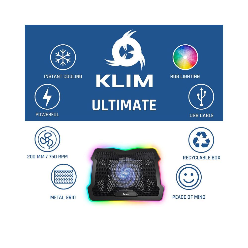 Klim Ultimate + RGB Laptop Cooling Pad with LED Rim