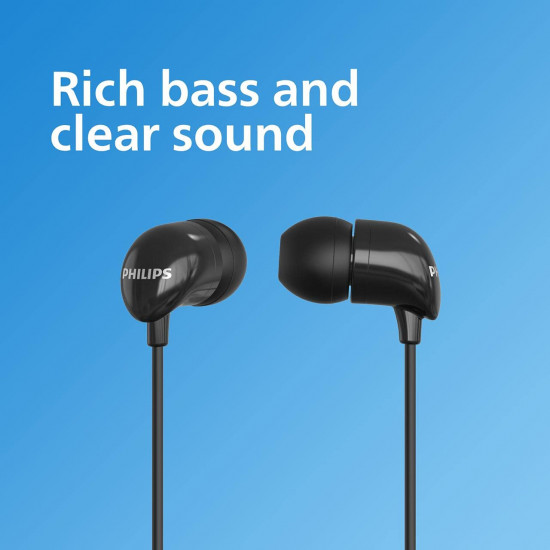 PHILIPS Audio TAE1126 Wired in Ear Earphones with mic, 10 mm Driver, Powerful bass and Clear Sound, Black