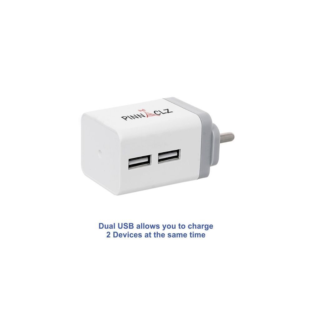 Pinnaclz Combo WC-3-WG+2 M USB-W Wall Charger with Data Cable (White)