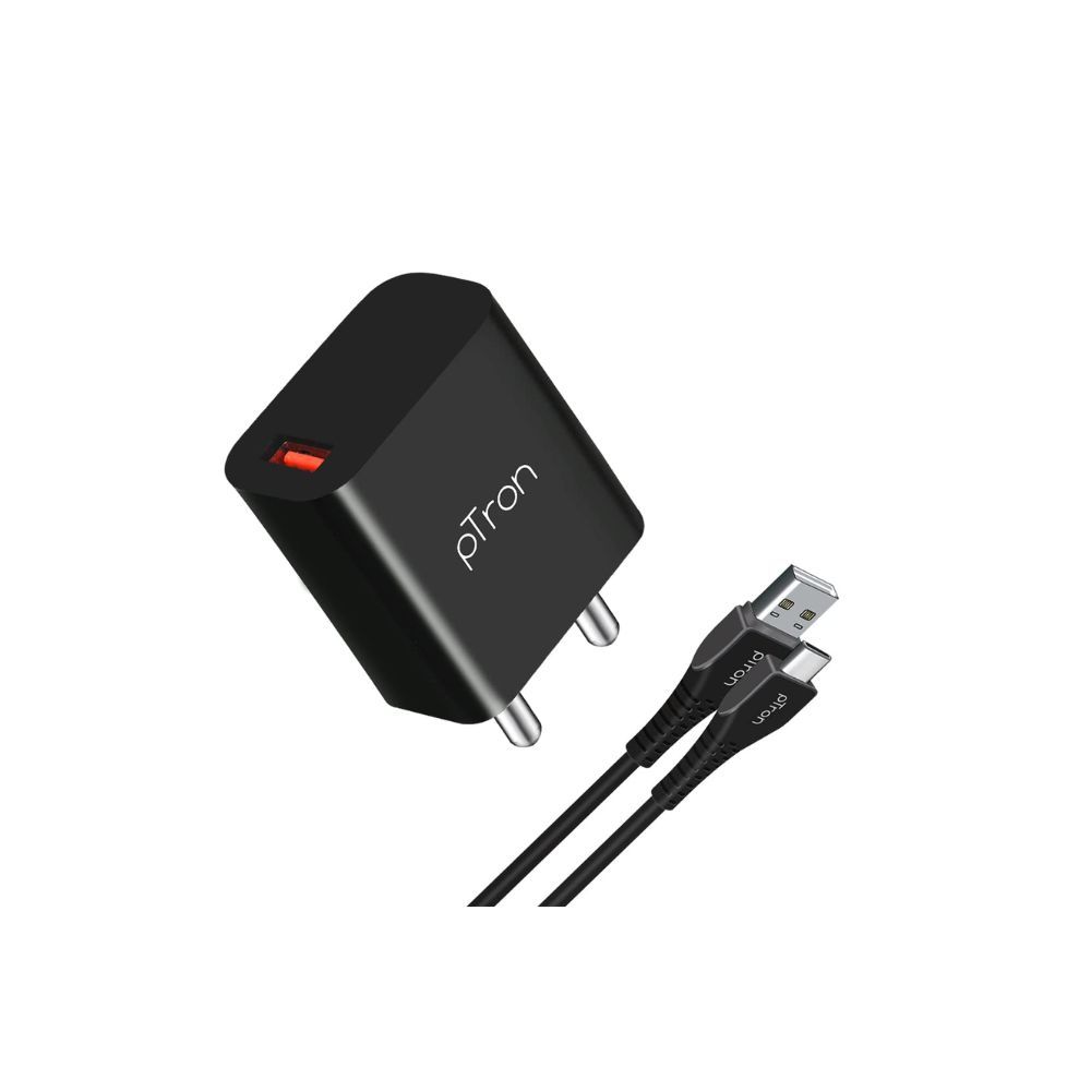 pTron Volta FC12 20W QC3.0 Smart USB Charger with Type-C 1M USB Cable (Black)