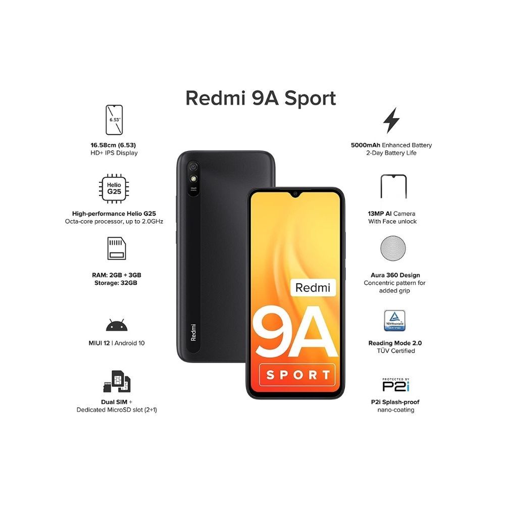 Redmi 9A Sport (Carbon Black, 3GB RAM, 32GB Storage)