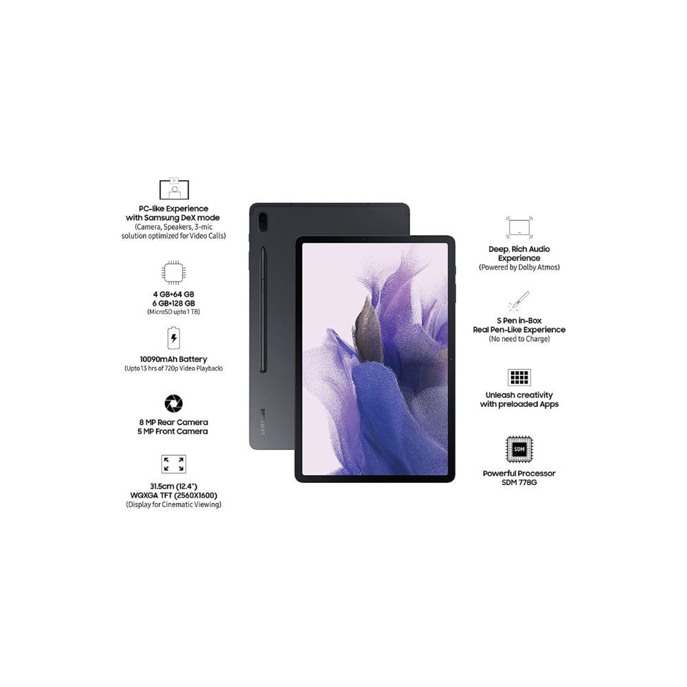Samsung Galaxy Tab S7 FE 31.5 cm (12.4 inch) Large Display, Slim Metal Body, Dolby Atmos Sound, S-Pen in Box, RAM 4 GB, ROM 64 GB