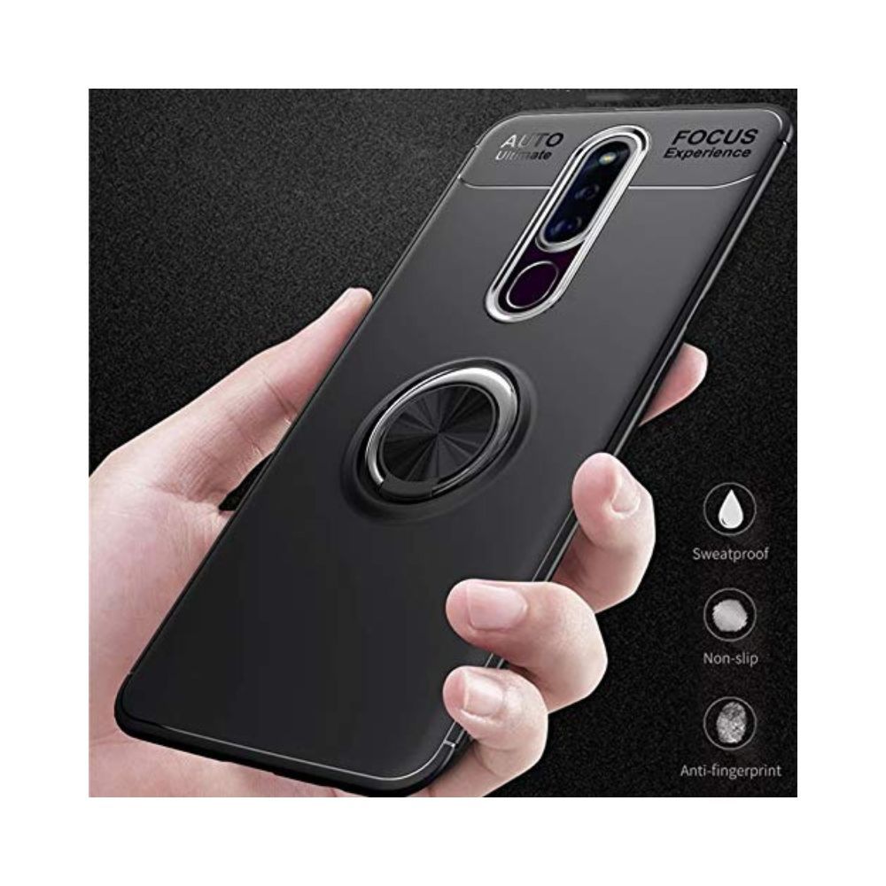 SPAZY CASE Oppo F11 Pro Rubber Back Cover with Shock Proof Ring Stand for Oppo F11 Pro - [Black]