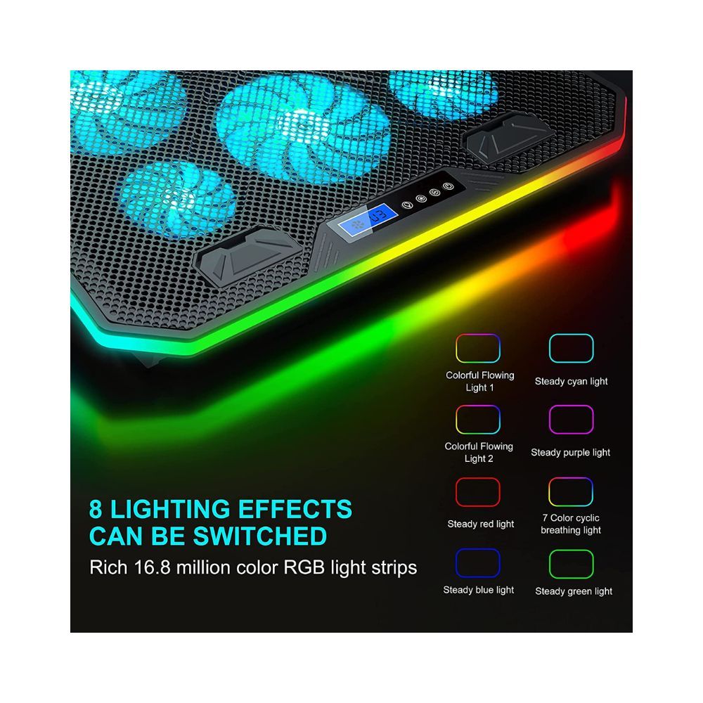 Topmate C12 Laptop Cooling Pad RGB Gaming Notebook Cooler for Desk and Lap Use
