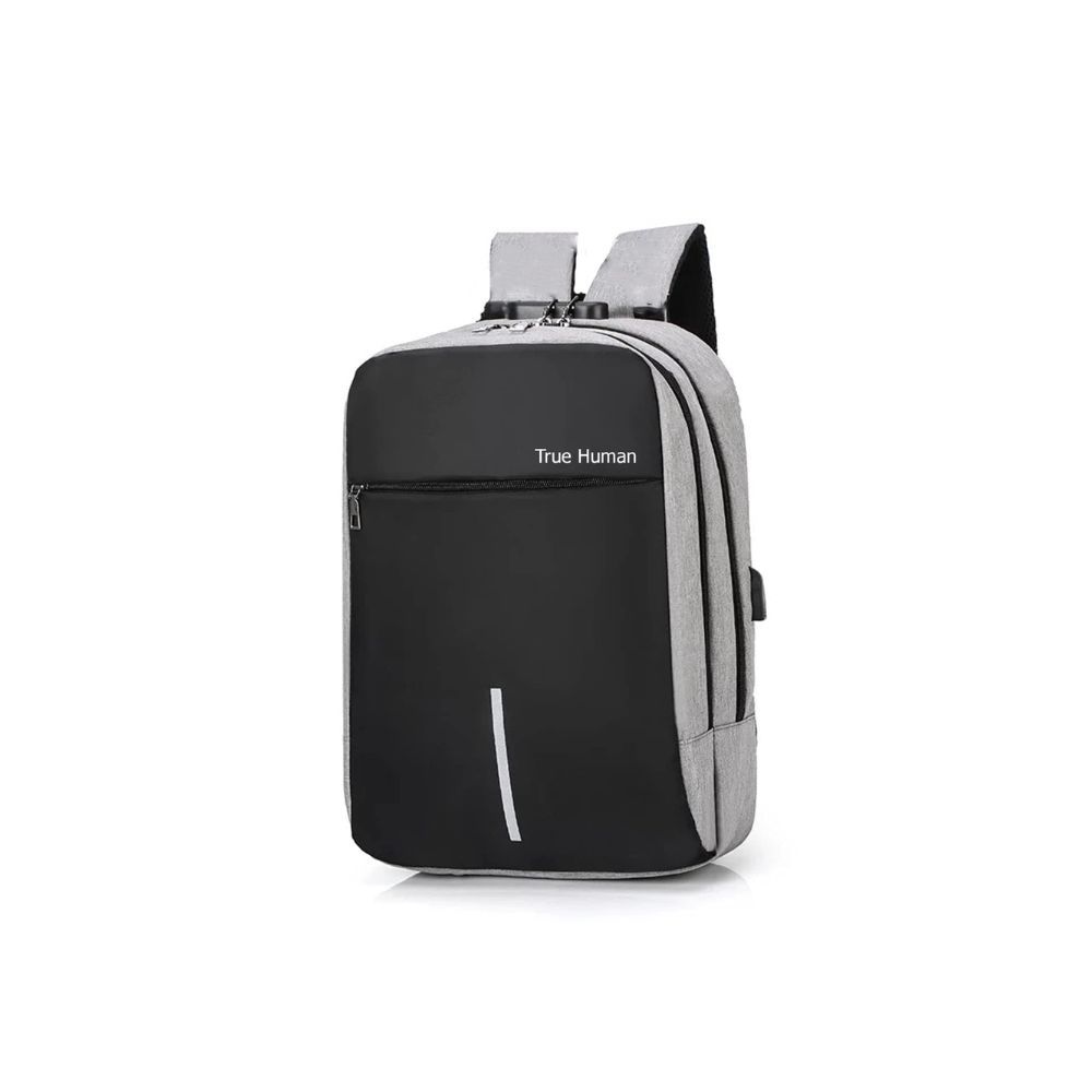 TRUE HUMAN Anti-theft and USB Charging Port Backpack With Combination Lock Laptop Bag (Grey)