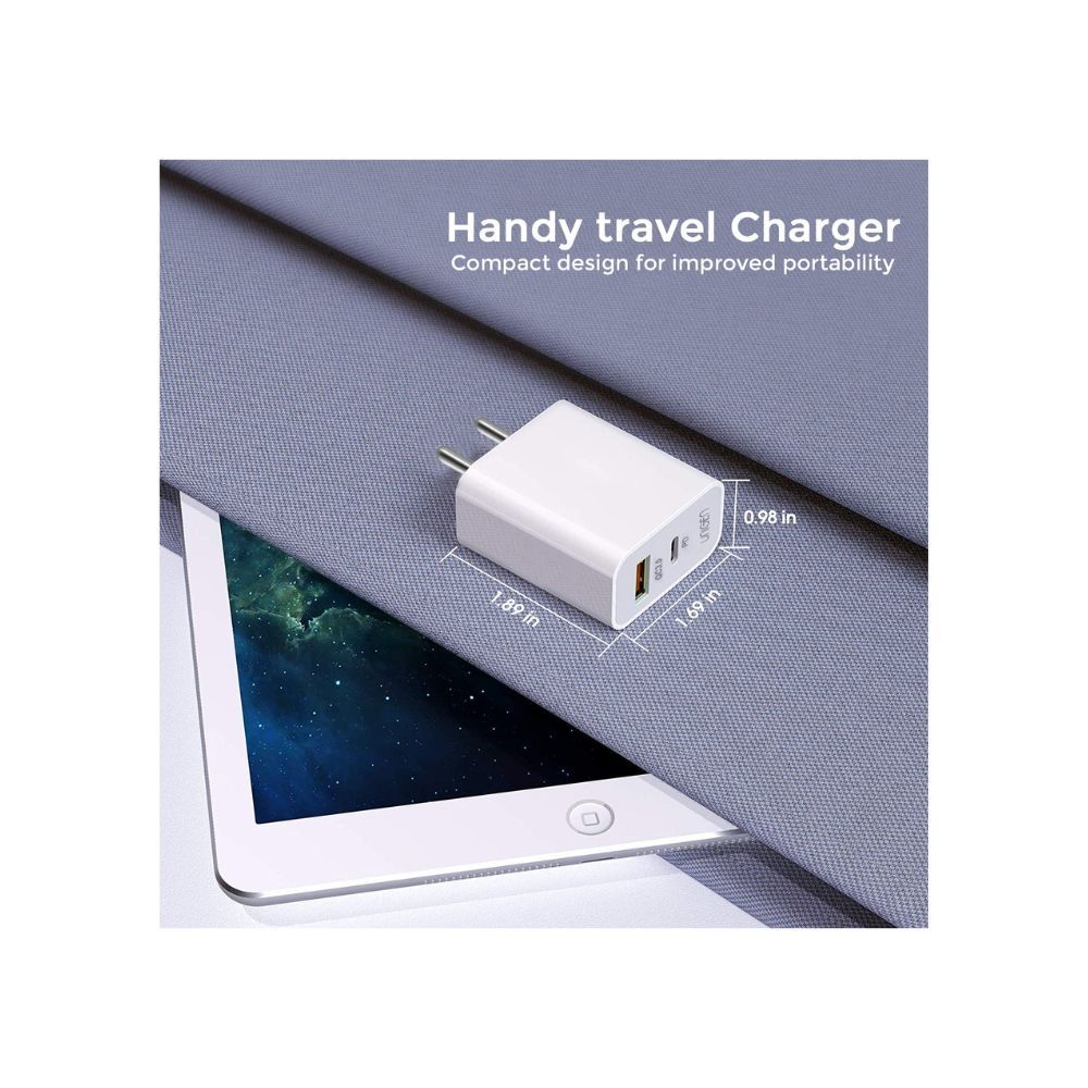 Unigen 20W Dual Port USB & Type C PD Fast Charger Adapter With 1M Type C to C Cable (White)