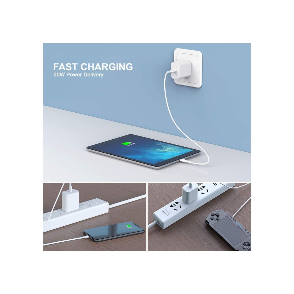 Unigen 20W Type-C PD 3X Fast Charger With 1M Type C to Lightening Cable (White)