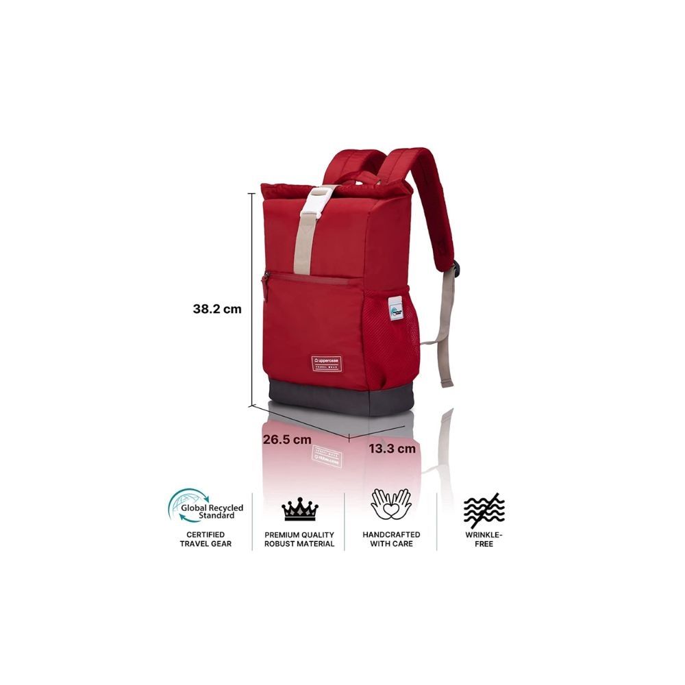uppercase 14 Ltrs Medium (14.6 inch) Laptop Backpack 2100EBP1 Roll Top Office - College 3x more water repellent sustainable bags with rain proof zippers (Red)