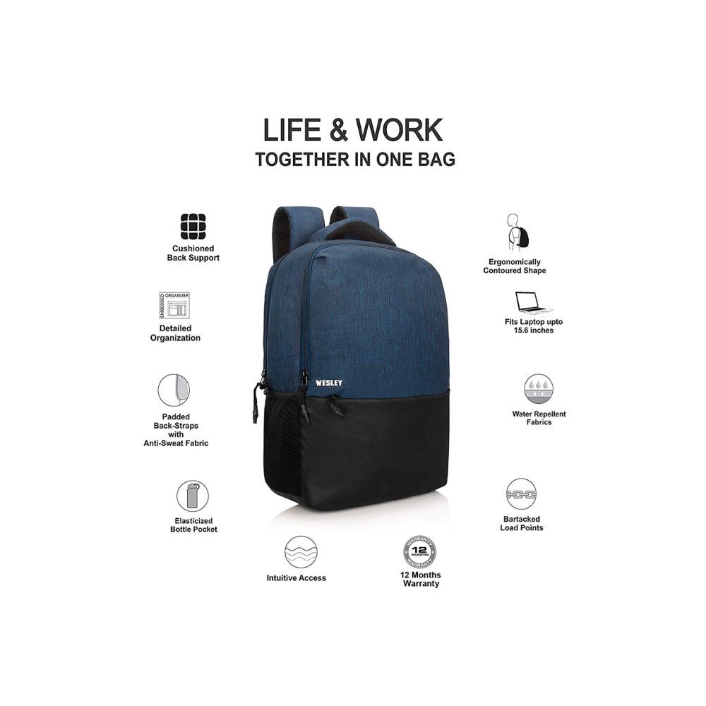 Wesley Milestone 2.0 Casual Waterproof Laptop Backpack Blue and Black