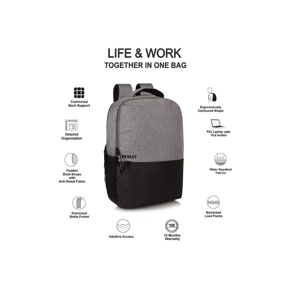 Wesley Milestone 2.0 Casual Waterproof Laptop Backpack Grey and Black