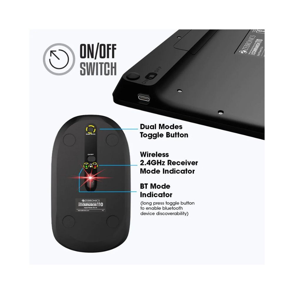 Zebronics Companion 110 Wireless Mouse Combo with Bluetooth multiconnect