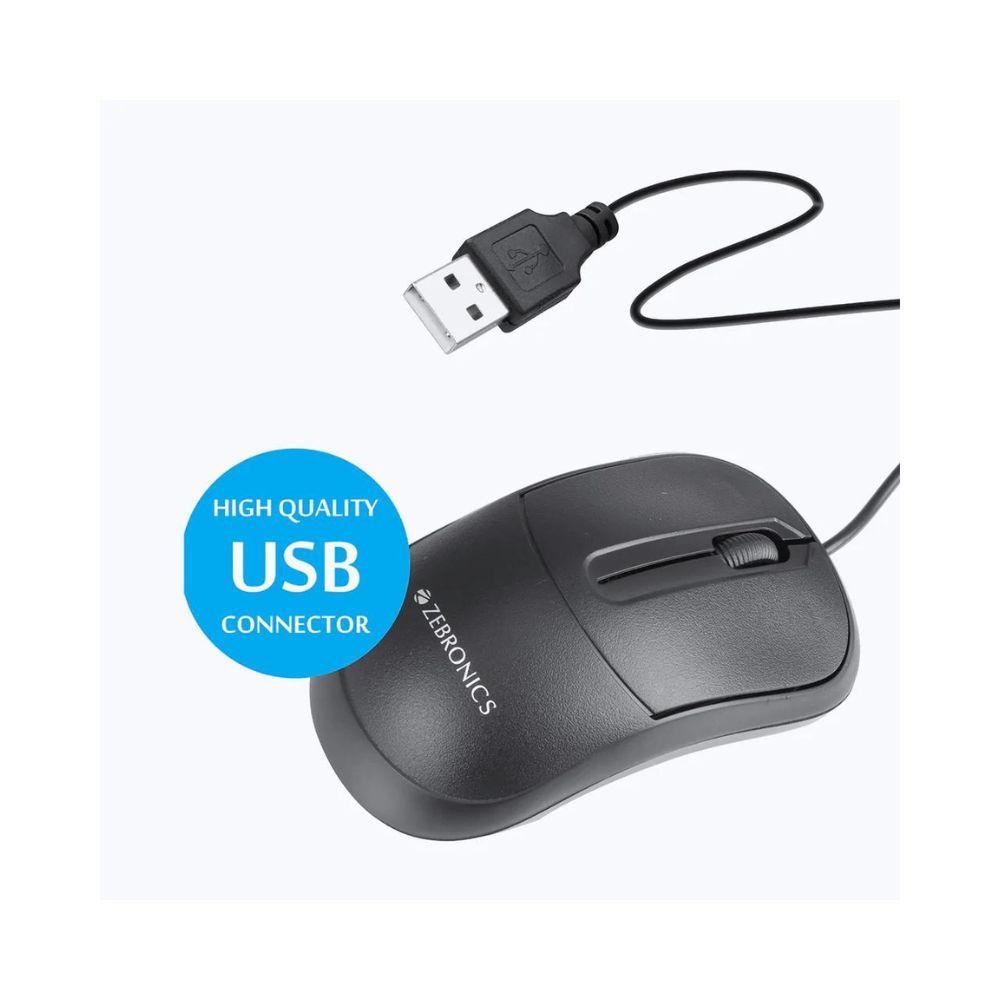 ZEBRONICS ZEB COMFORT+ Wired Optical Mouse (USB 2.0, Black)