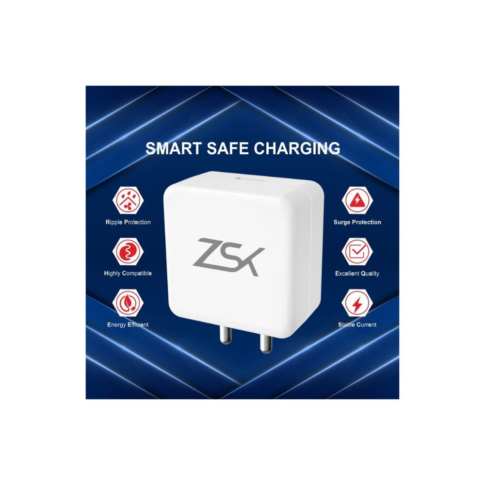 Zsk 25W Fast Smart Quick Mobile Charger Wall Adaptor Single Port Type C Charger With 1 Meter VOOC Cable (White)