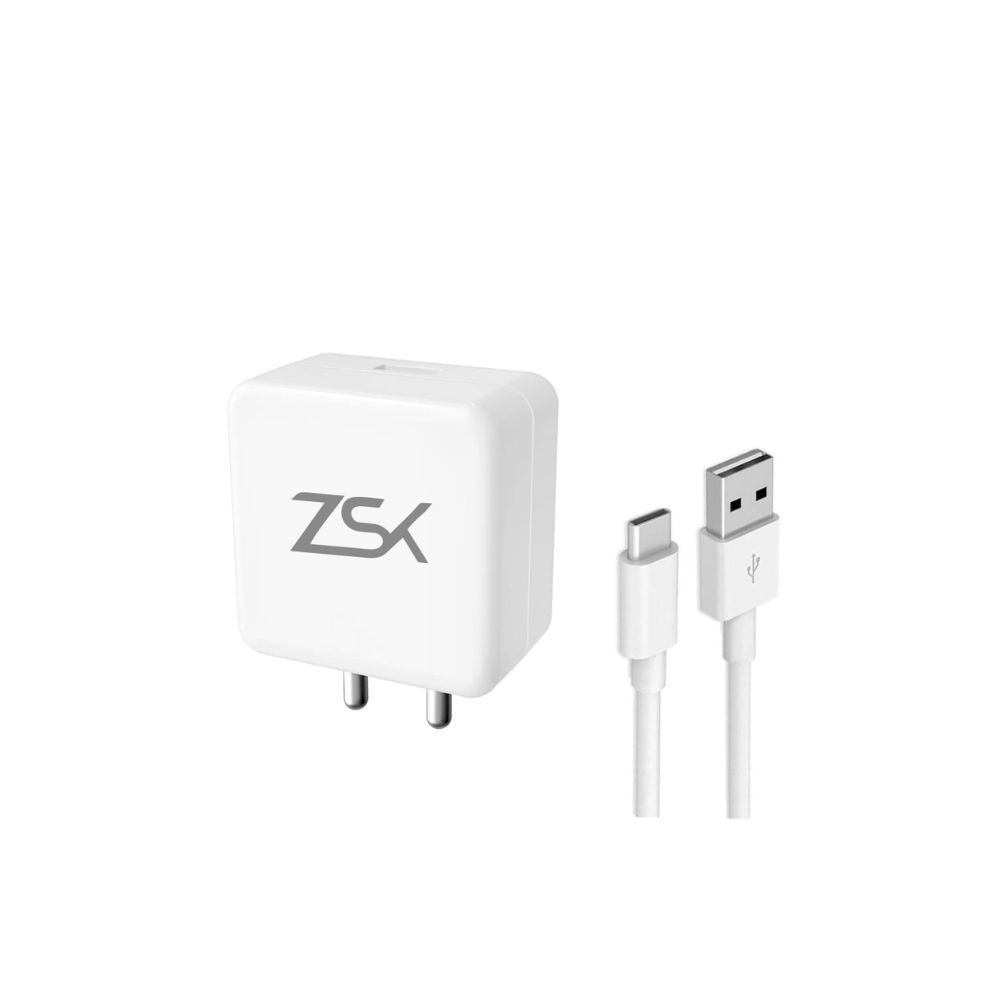 Zsk 25W Fast Smart Quick Mobile Charger Wall Adaptor Single Port Type C Charger With 1 Meter VOOC Cable (White)
